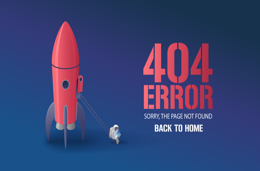 404 error page vector illustration, banner with not found text. Cartoon spaceman with computer background for error 404 concept web design element